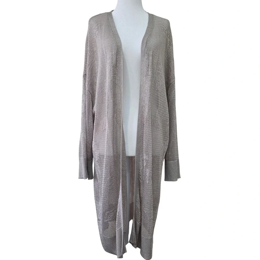 NWT Chicos Open Knit Shimmer Long Cardigan Sz XL Beachy Boho Slouchy‎ Duster